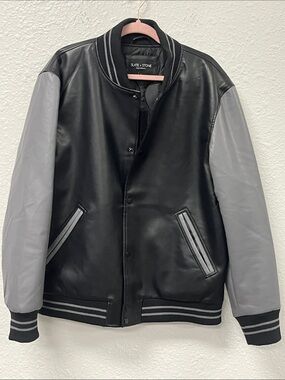 Slate and Stone Black and Gray Faux Leather Varsity Jacket
#1177